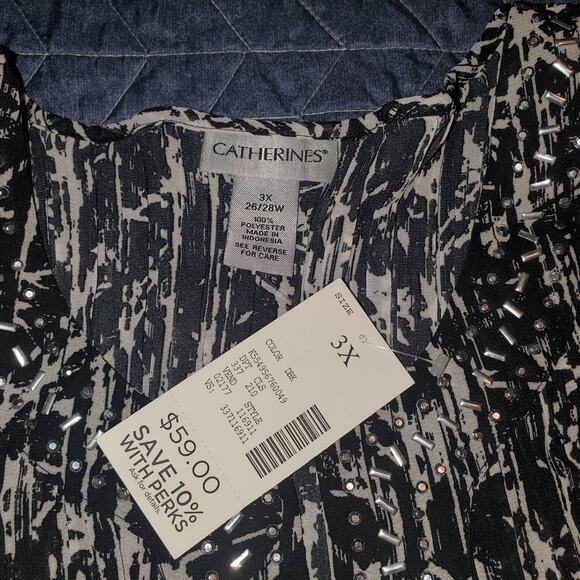 NEW Catherine's Size 3X Crinkle Stretch Blouse Black White Fairy Whimsigoth - Picture 5 of 7